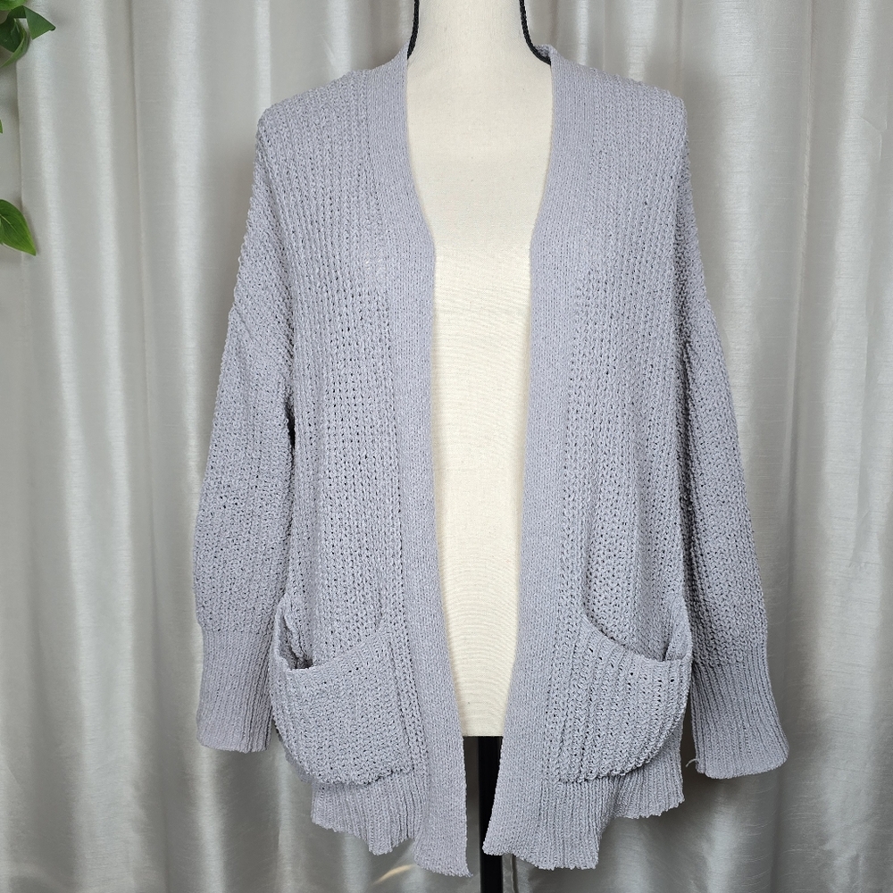 TRUSELF Open Knit Cardigan Sweater Pockets 2X Lavender Country Chic Casual Boho